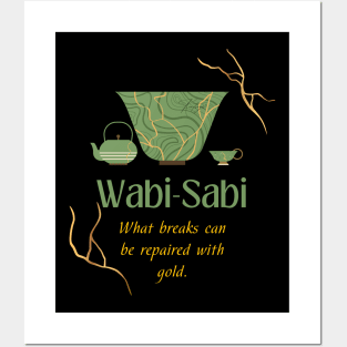Kintsugi art and Wabi sabi quote: what breaks can be repaired with gold Posters and Art